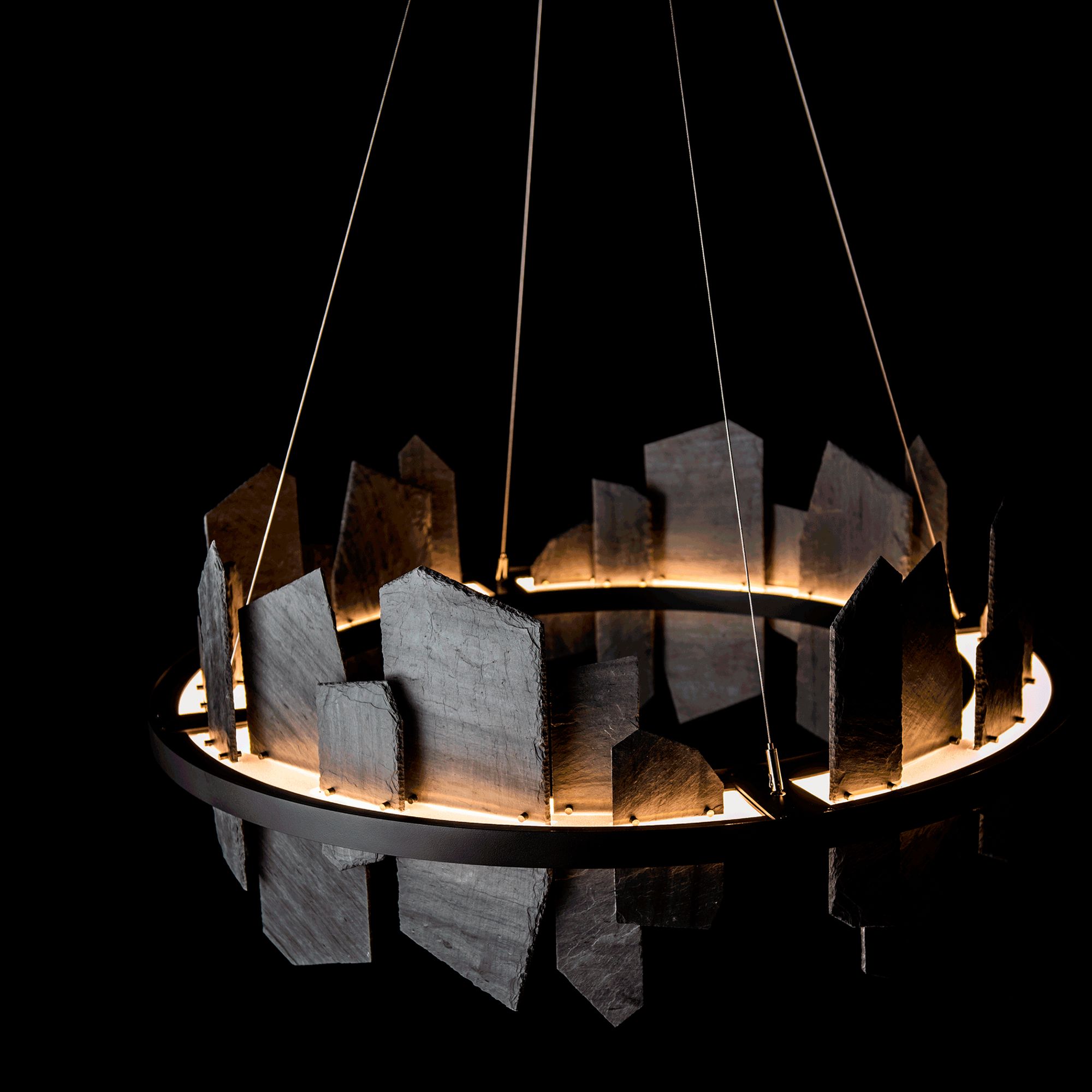 Hubbardton Forge Ardesia 38" Black & Slate LED Ring Ch&elier Made to Order in scene