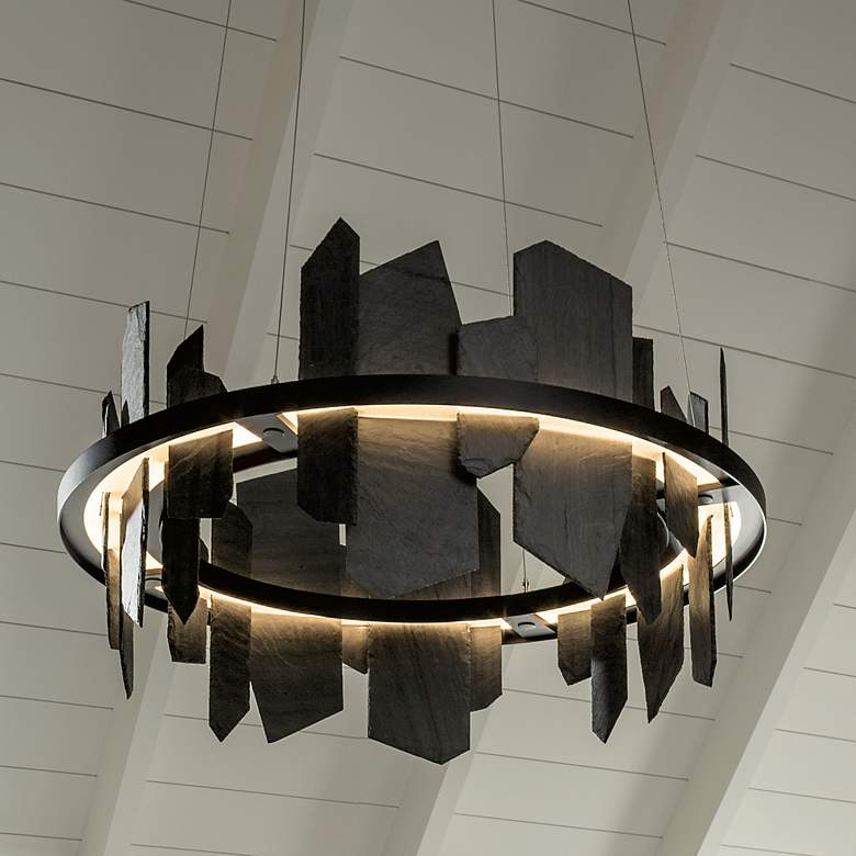 Image 2 Hubbardton Forge Ardesia 38" Black and Slate LED Ring Chandelier