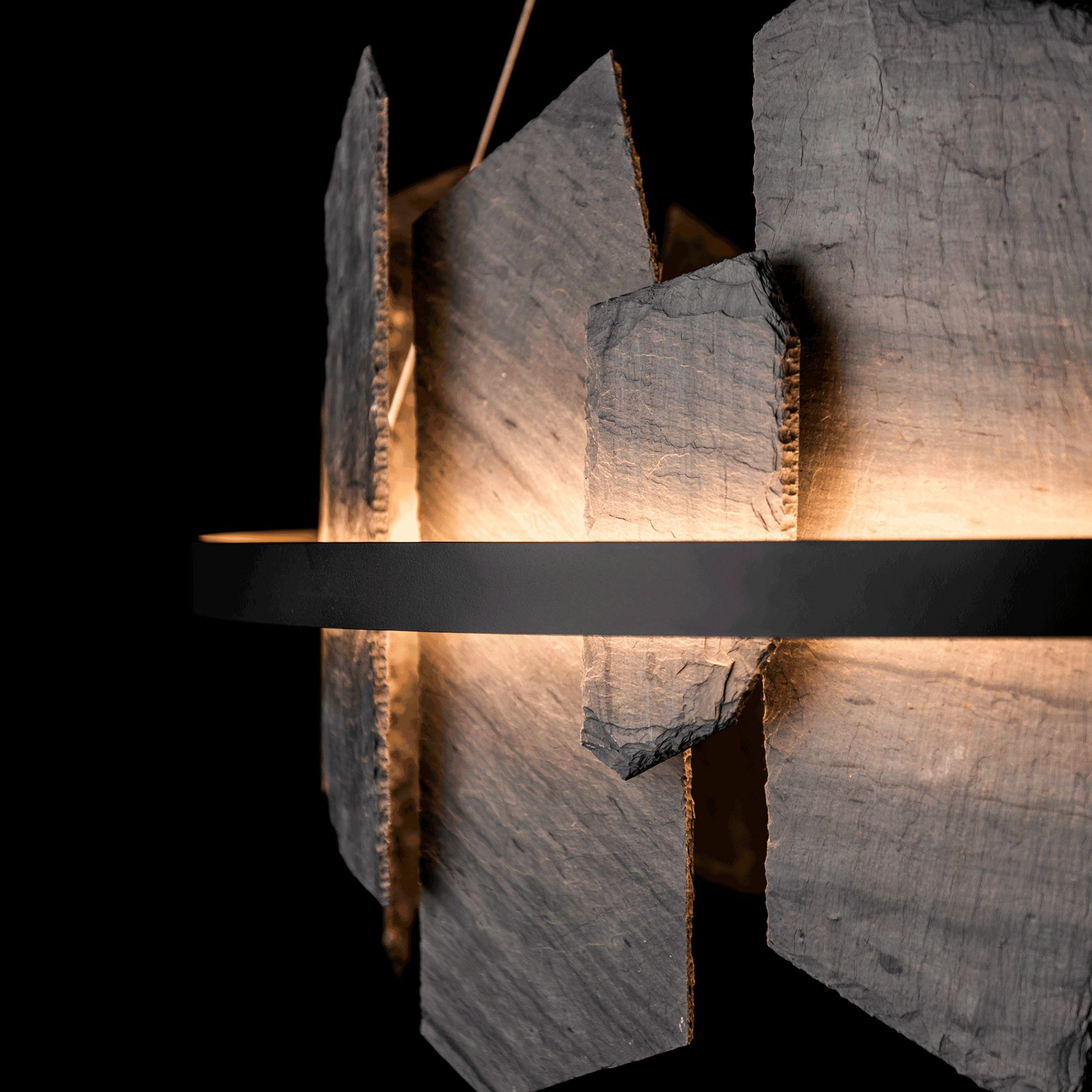 Hubbardton Forge Ardesia 38" Black and Slate LED Ring Chandelier in scene