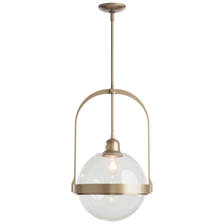 Image 1 Hubbardton Forge Atlas 13 1/2" Soft Gold Clear Glass Globe Pendant