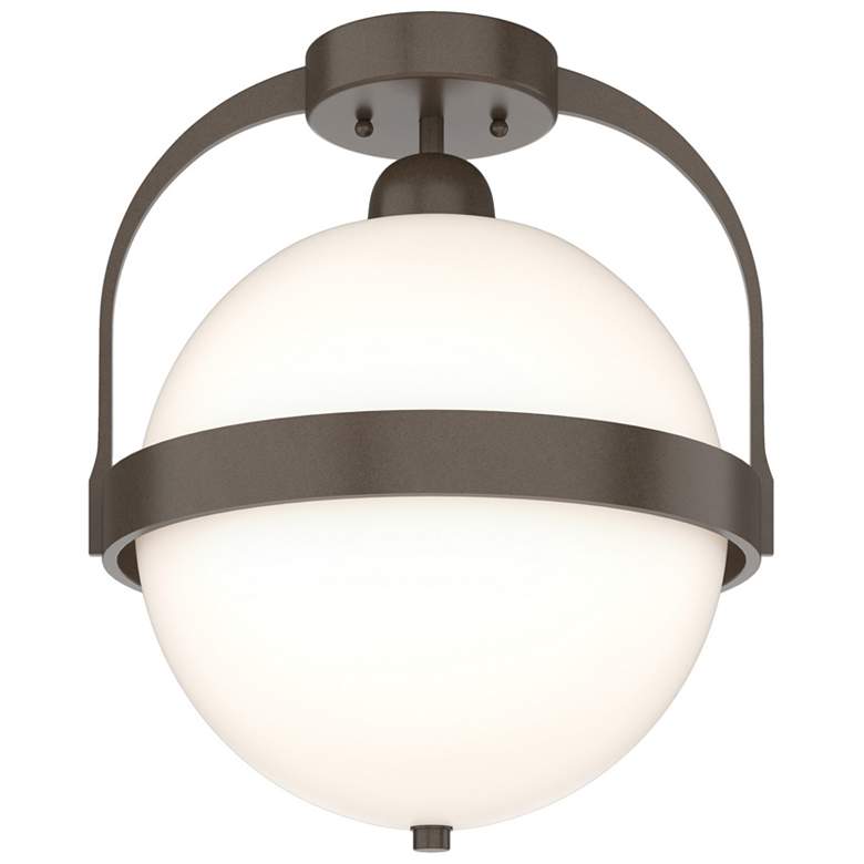 Image 1 Hubbardton Forge Atlas 13 1/2" Wide Bronze Opal Glass Globe Semi-Flush