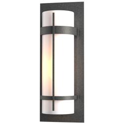 Hubbardton Forge Banded 20 3/4" Natural Iron Opal Glass Outdoor Sconce