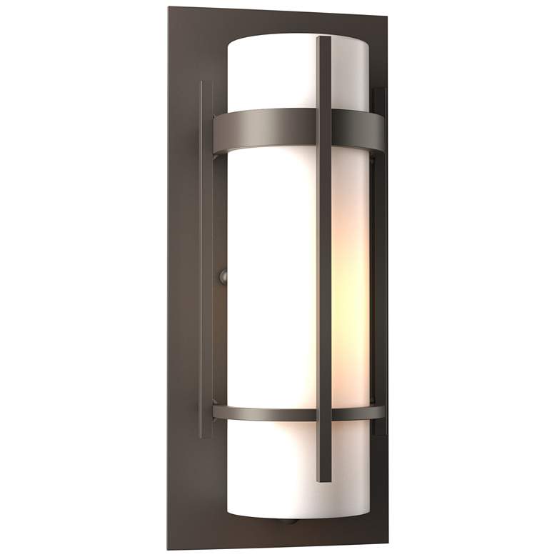 Image 1 Hubbardton Forge Banded Small Outdoor Sconce Smoke Finish Opal Glass