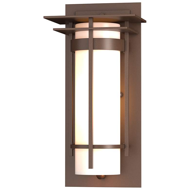 Image 1 Hubbardton Forge Banded Top Plate 12 1/2" Bronze Opal Outdoor Sconce