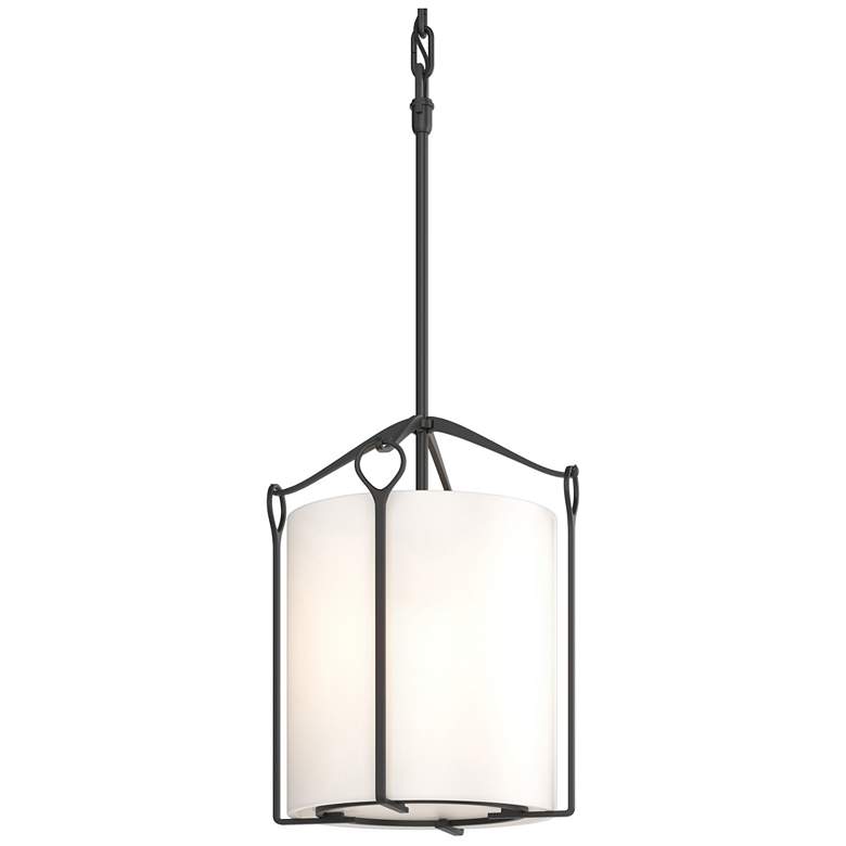 Image 1 Hubbardton Forge Bow 10 inch Wide Black and Opal Glass Mini-Pendant