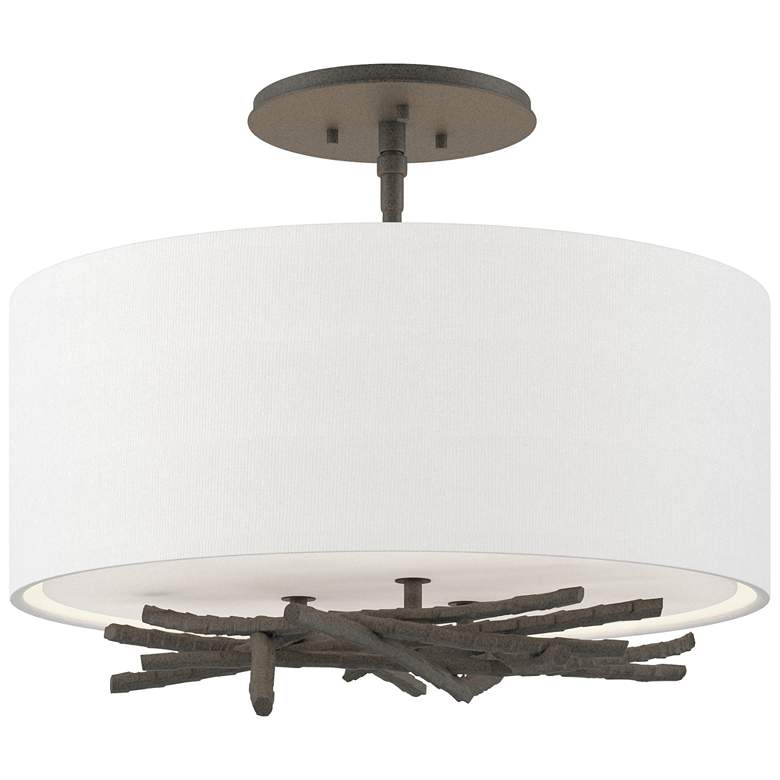 Image 1 Hubbardton Forge Brindille 15"W Natural Iron Ceiling Light
