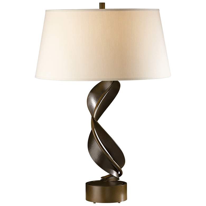 Image 1 Hubbardton Forge Bronze Finish Flax Shade Folio Modern Table Lamp