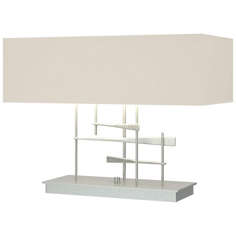 Image 1 Hubbardton Forge Cavaletti 15 1/4" Flax Shade Vintage Platinum Lamp