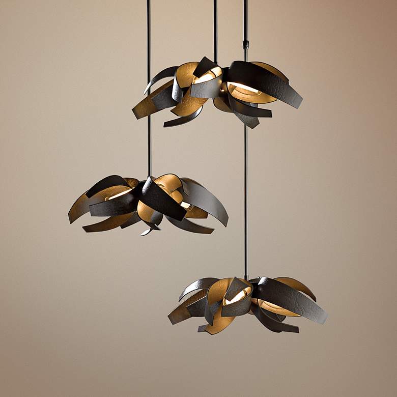 Image 1 Hubbardton Forge Corona Dark Smoke Triple Pendant Light