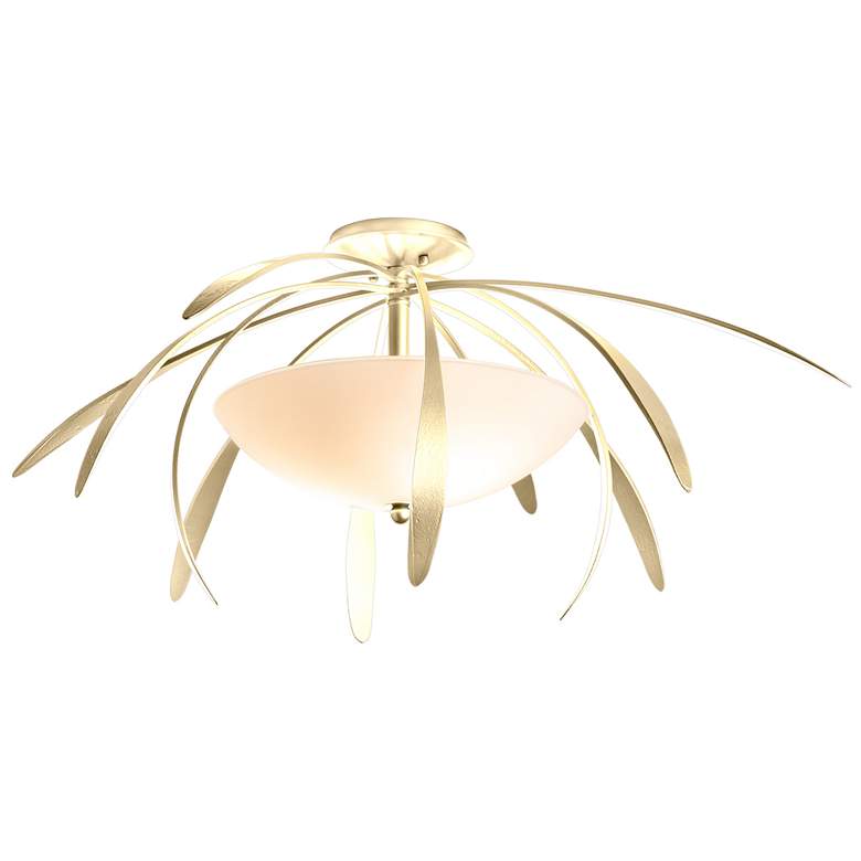 Image 1 Hubbardton Forge Dahlia 32 3/4" Brass Opal Glass LED Ceiling Light