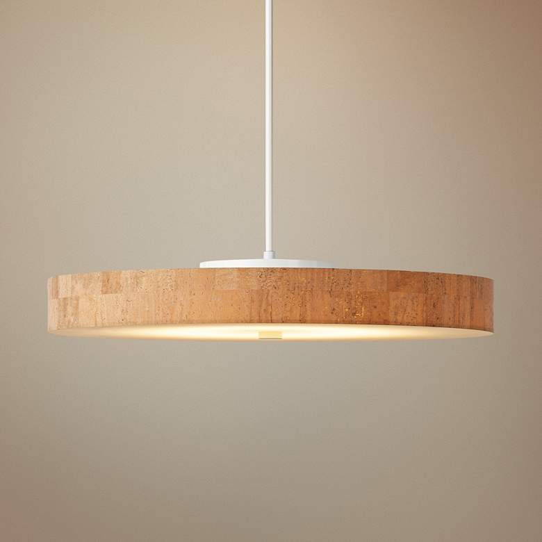 Image 1 Hubbardton Forge Disq LED 23 inchW Cork-White Pendant Light