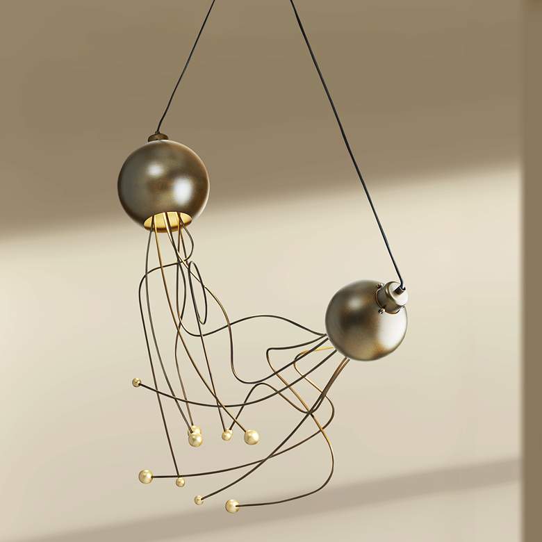 Image 1 Hubbardton Forge Duet 47" Wide 2-Light Bronze Pendant