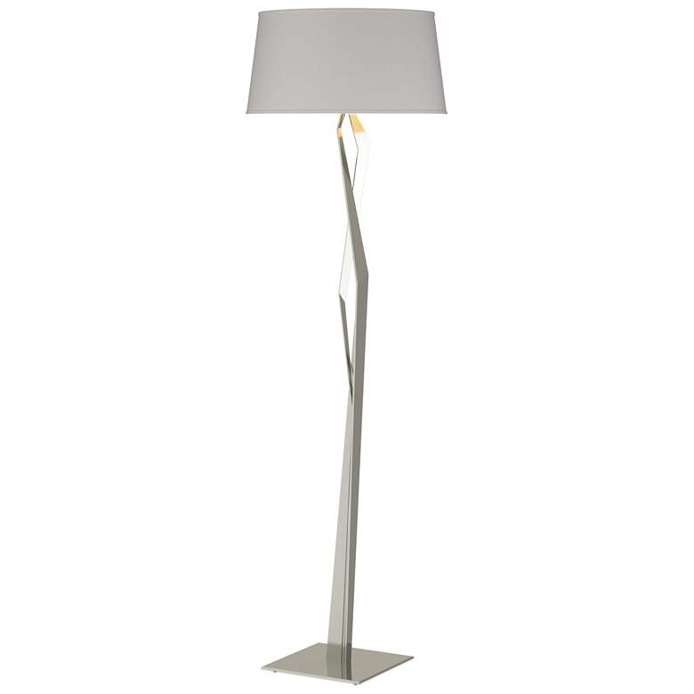 Image 1 Hubbardton Forge Facet 66" Flax Shade Sterling Silver Floor Lamp