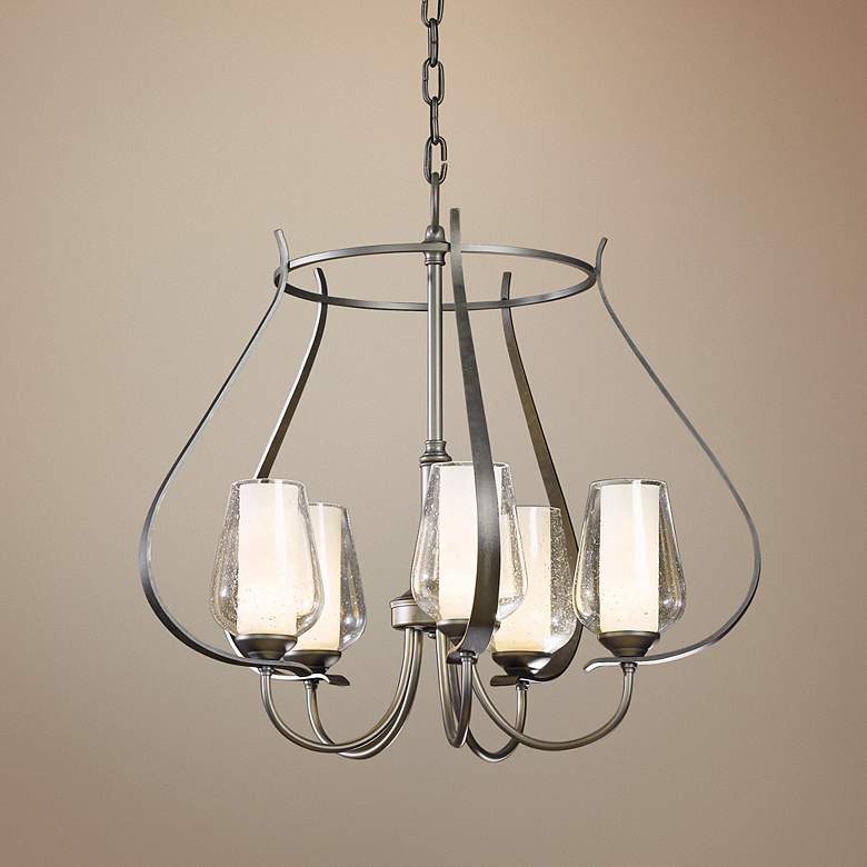Image 1 Hubbardton Forge Flora 22 1/4 inch Open Scroll Seeded Glass Chandelier
