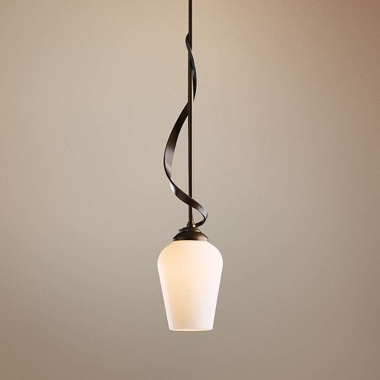 Image 1 Hubbardton Forge Flora 4"W Pearl Glass Bronze Mini Pendant