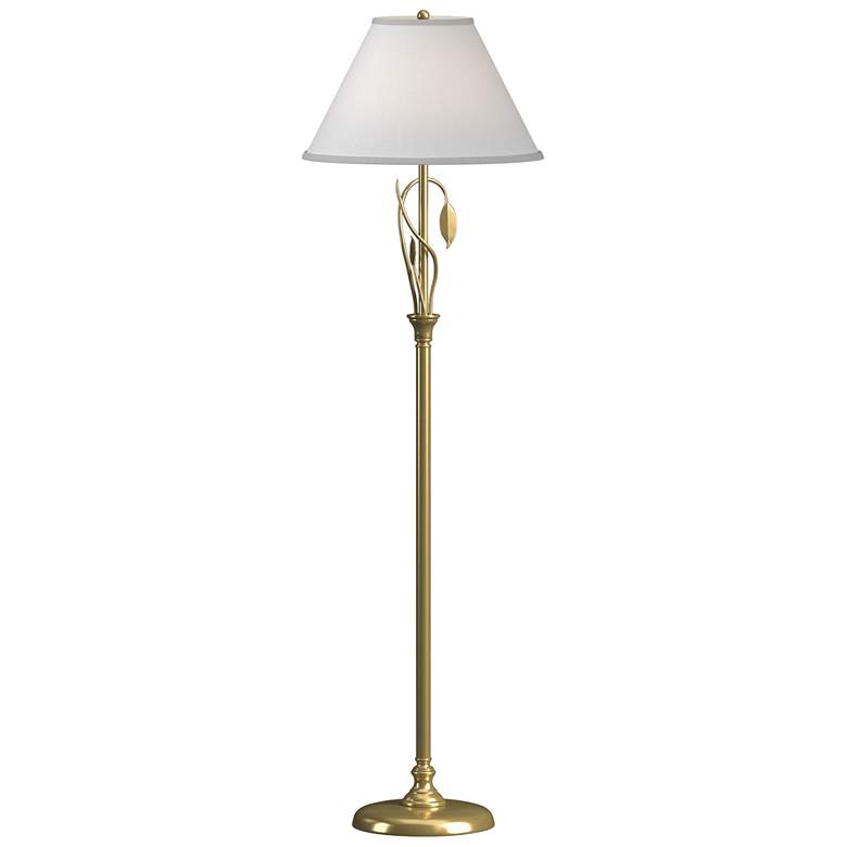 Image 1 Hubbardton Forge Forged Leaves 56" Anna Shade and Brass Floor Lamp