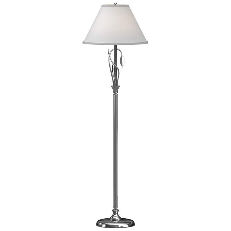 Image 1 Hubbardton Forge Forged Leaves 56" High Anna Shade Sterling Floor Lamp