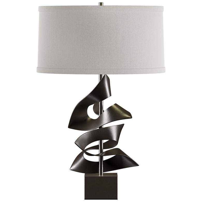 Image 1 Hubbardton Forge Gallery 24 3/4" Flax Shade Bronze Table Lamp
