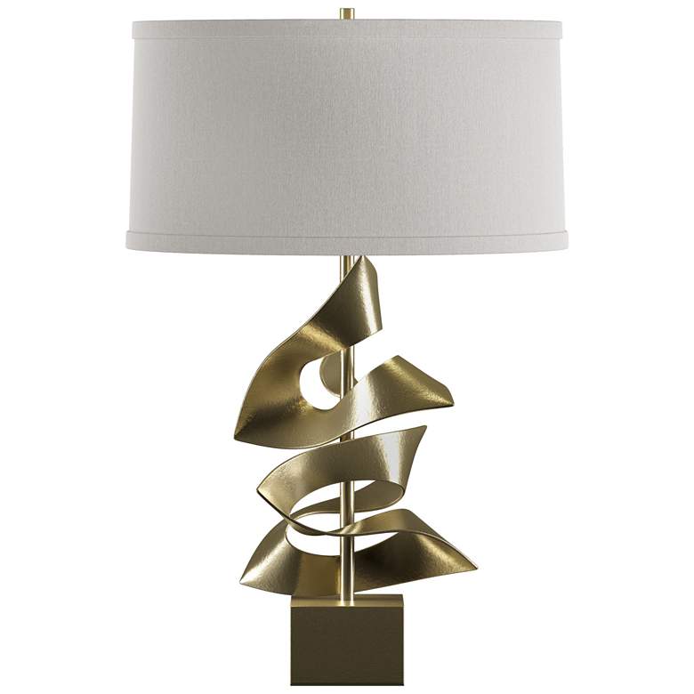 Image 1 Hubbardton Forge Gallery 24 3/4" Flax Shade Modern Brass Table Lamp