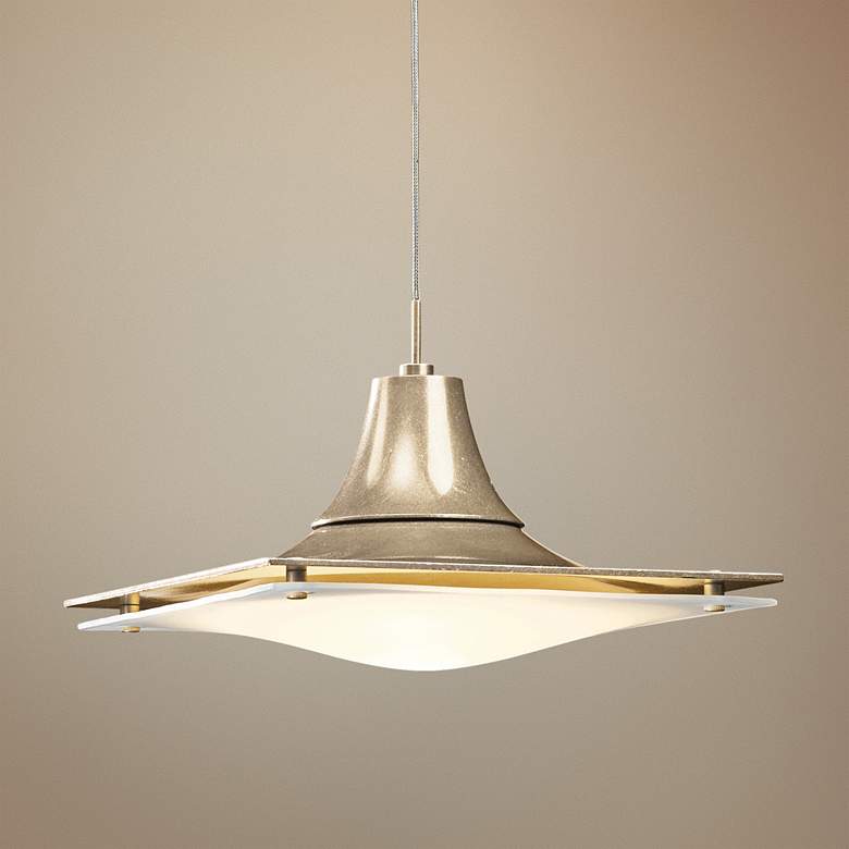 Image 1 Hubbardton Forge Hood 10" Wide Modern Opal Glass and Gold Mini Pendant