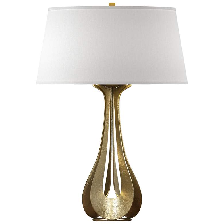 Image 1 Hubbardton Forge Lino 25 1/4" High Flax Shade Modern Brass Table Lamp