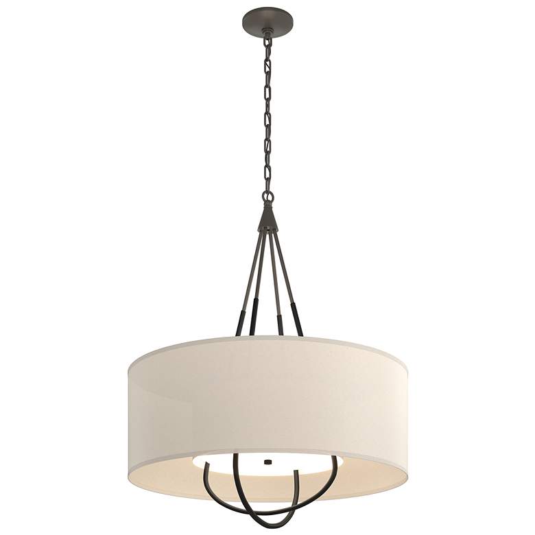 Image 1 Hubbardton Forge Loop 28" Wide Dark Smoke with Linen Shade Pendant