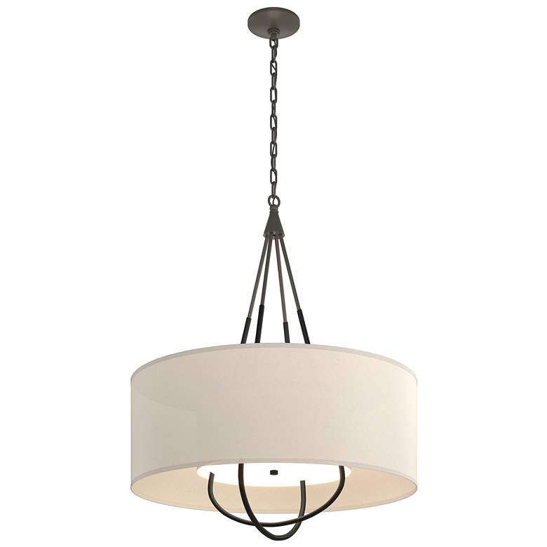 Image 1 Hubbardton Forge Loop 28 inch Wide Dark Smoke with Linen Shade Pendant