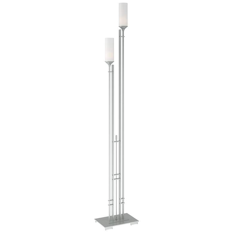 Image 1 Hubbardton Forge Metra 74.7" Platinum and Opal Glass Twin Floor Lamp
