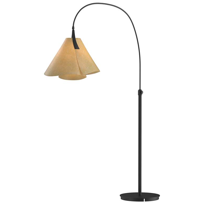Image 1 Hubbardton Forge Mobius 66 1/4" Spun Amber Shade Black Arc Floor Lamp