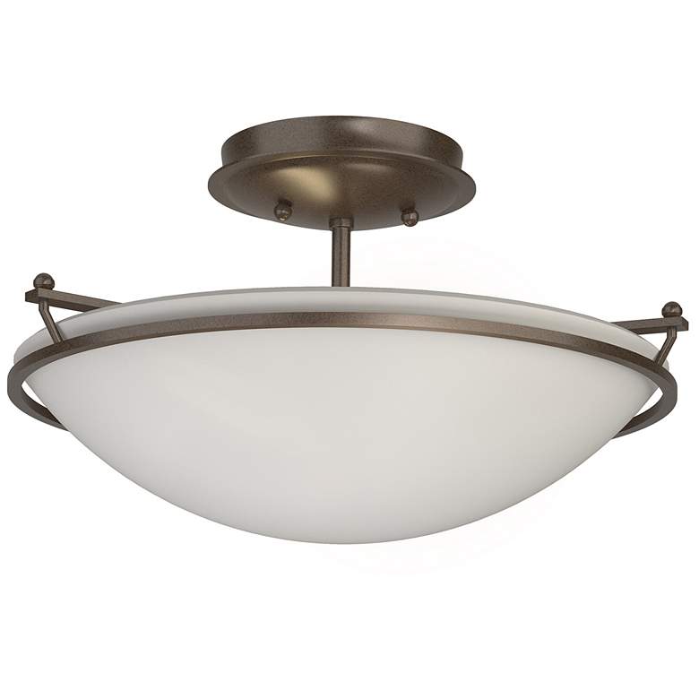 Image 1 Hubbardton Forge Plain 14.5" Wide Bronze and Opal Glass Ceiling Light