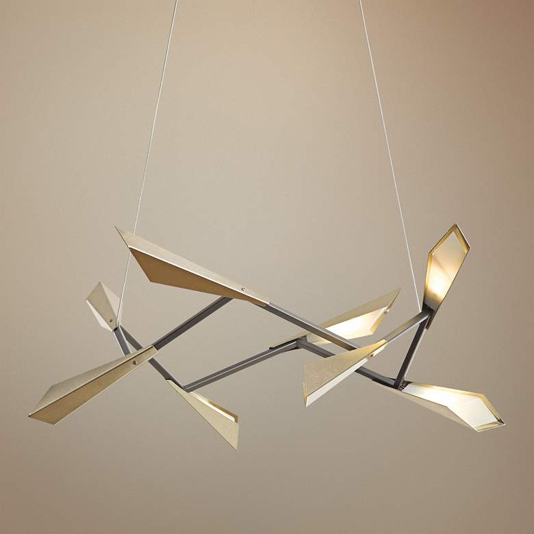 Image 1 Hubbardton Forge Quill 34"W Soft Gold Square LED Pendant