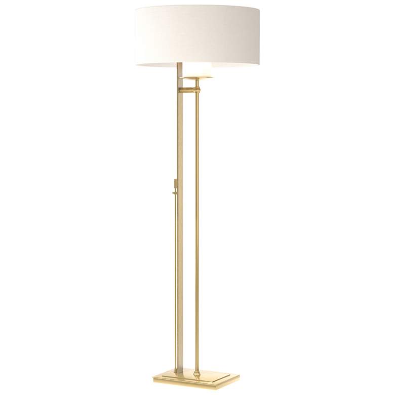 Image 1 Hubbardton Forge Rook 60" Natural Anna Shade Modern Brass Floor Lamp
