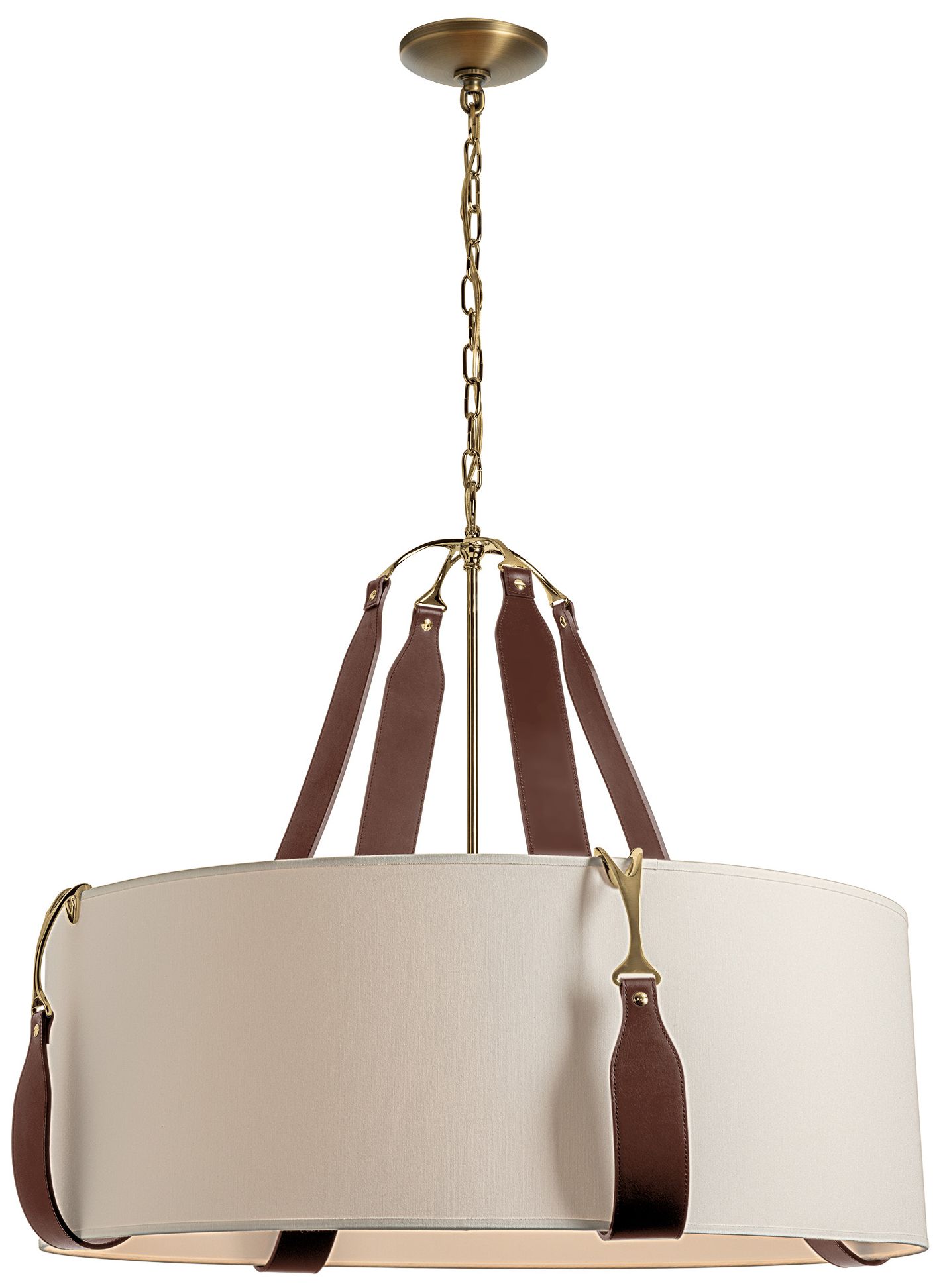 Hubbardton Forge Saratoga 32" Leather & Antique Brass Pendant Made to Order