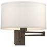 Hubbardton Forge Simple Bronze Swing Arm Wall Lamp with Flax Shade