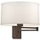Hubbardton Forge Simple Bronze Swing Arm Wall Lamp with Flax Shade