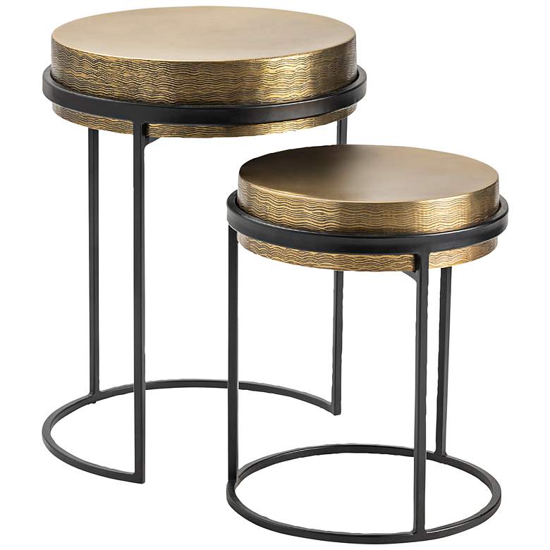 Image 1 Hudson 17" Wide Textured Brass Round Nesting Tables Set of 2