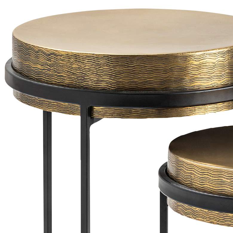 Image 2 Hudson 17" Wide Textured Brass Round Nesting Tables Set of 2 more views