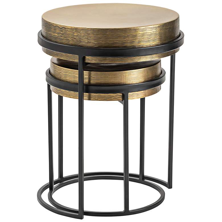 Image 4 Hudson 17" Wide Textured Brass Round Nesting Tables Set of 2 more views