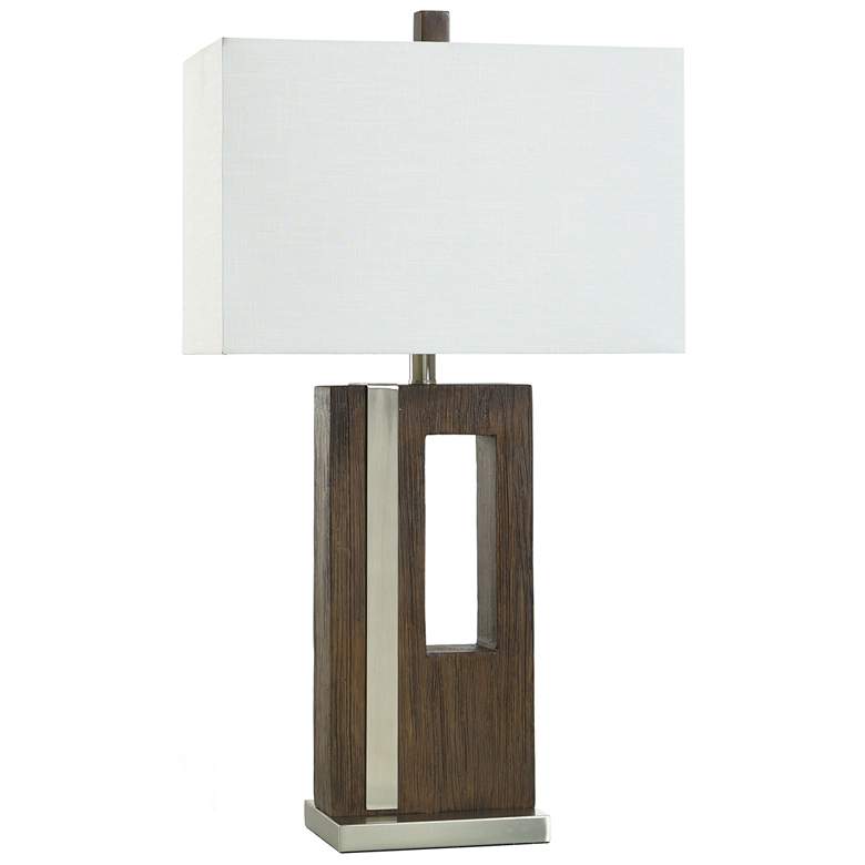 Image 1 Hudson 30.25" High Brushed Brown and Silver Table Lamp With White Shad