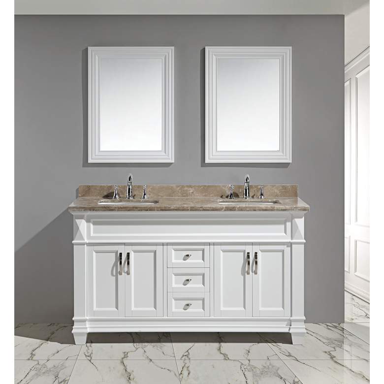 Image 1 Hudson 60 inch Marble White Double Sink Vanity Set