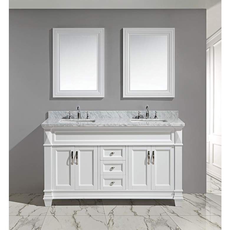 Image 1 Hudson 60 inch White Carrara Marble White Double Sink Vanity Set