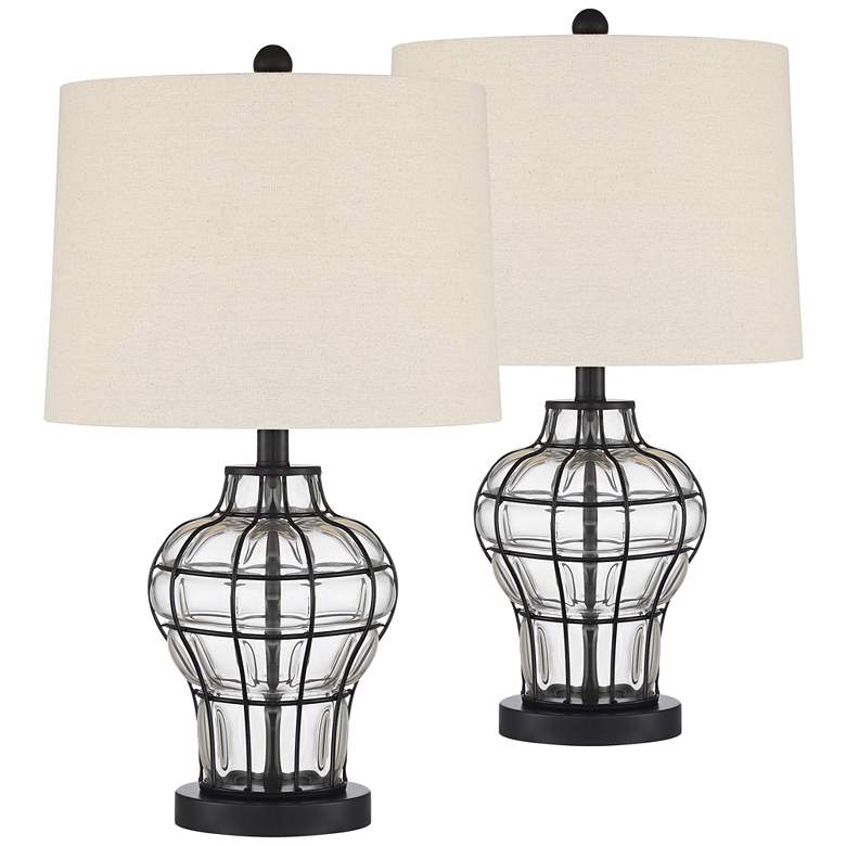 Image 2 Hudson Blown Glass Gourd Table Lamps Set of 2 with USB Dimmer Cords