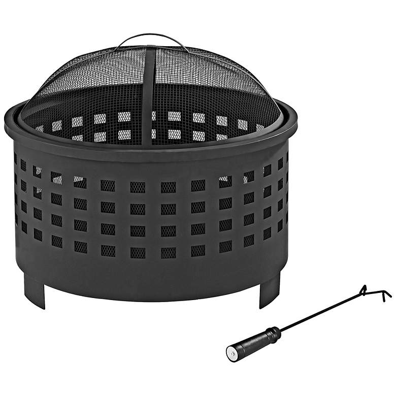 Image 1 Hudson Outdoor Basket Weave 25 inch Wide Black Steel Firepit