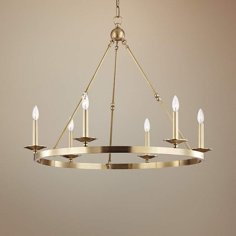 Image 1 Hudson Valley Allendale 35 3/4 inchW Brass 6-Light Chandelier