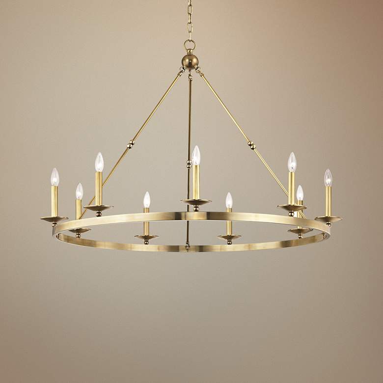 Image 1 Hudson Valley Allendale 46 3/4 inch Aged Brass 9-Light Ring Chandelier