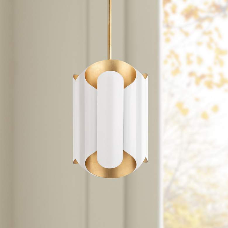 Image 1 Hudson Valley Banks 12"W Gold Leaf and White Mini Pendant