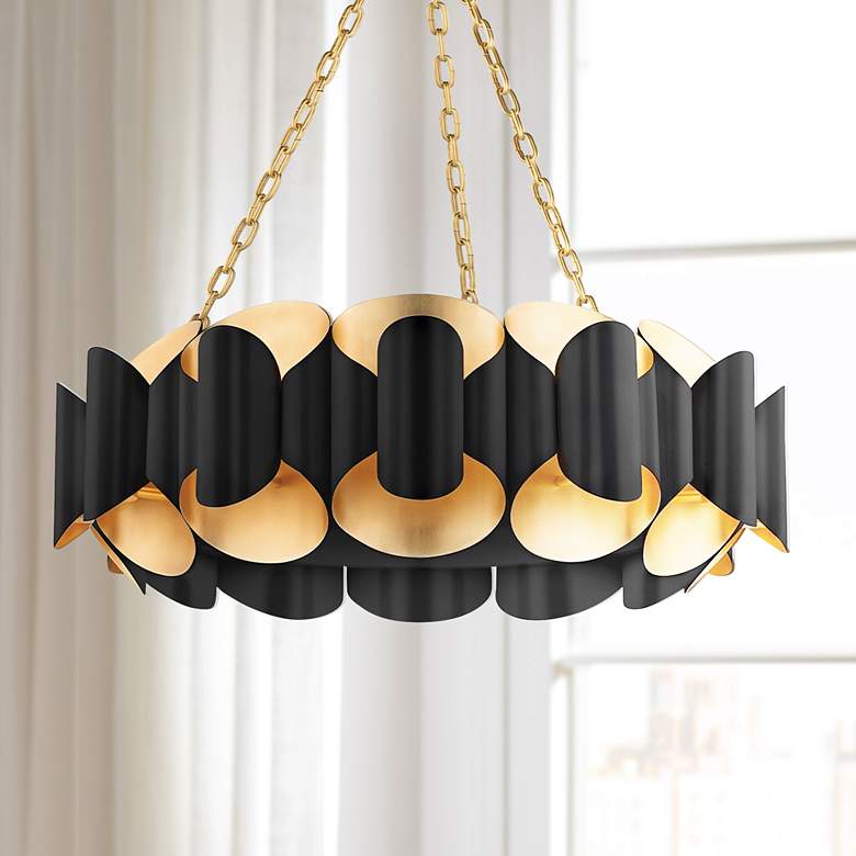 Image 1 Hudson Valley Banks 34 1/2 inchW Gold Leaf and Black Chandelier