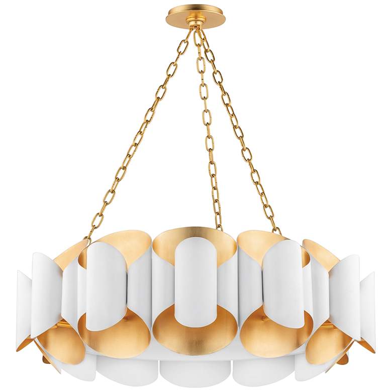 Image 2 Hudson Valley Banks 34 1/2"W Gold Leaf and White Chandelier