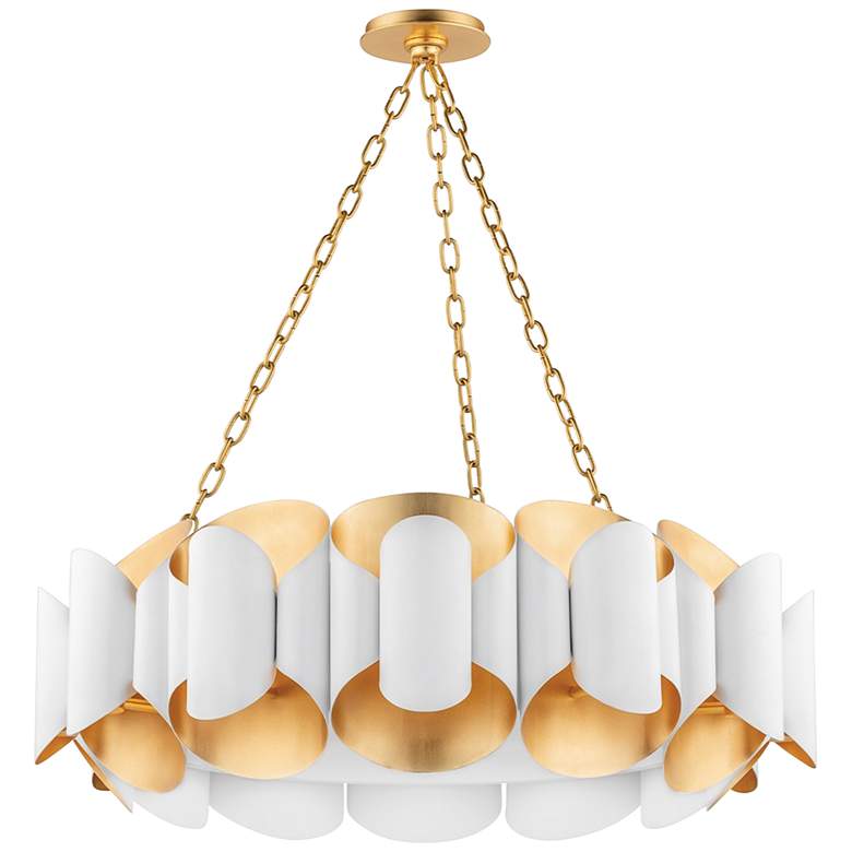 Image 2 Hudson Valley Banks 34 1/2 inchW Gold Leaf and White Chandelier