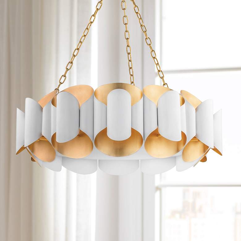 Image 1 Hudson Valley Banks 34 1/2"W Gold Leaf and White Chandelier